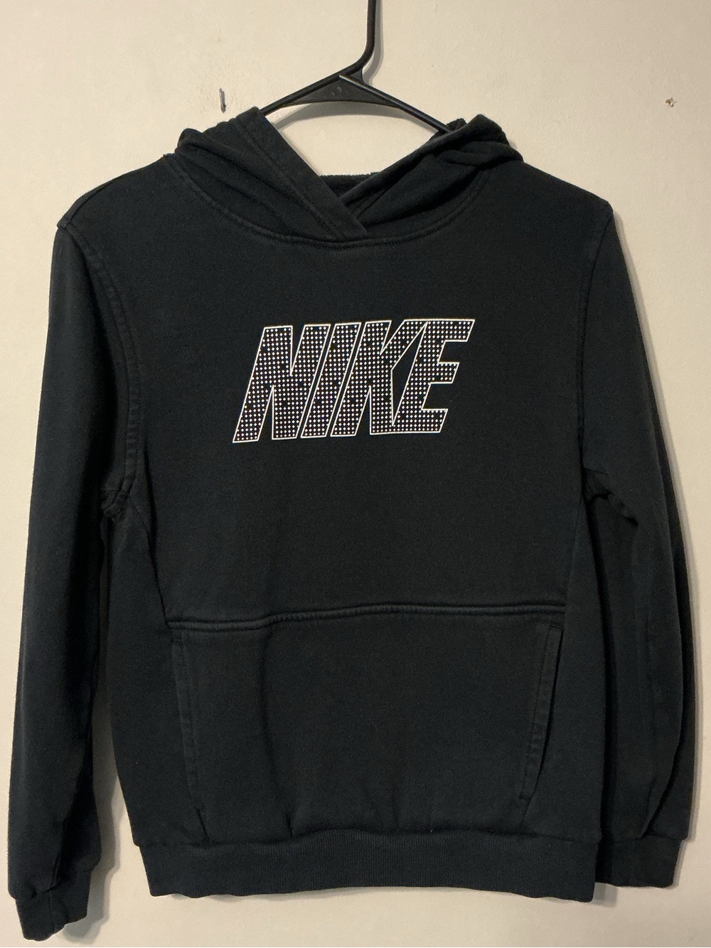 Nike Black Hoodie with White Dotted Logo-Boys Large